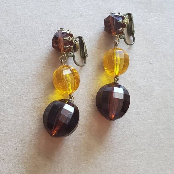 Signed Western Germany Acrylic Ball Clip-on Earrings - Picture 6 of 10